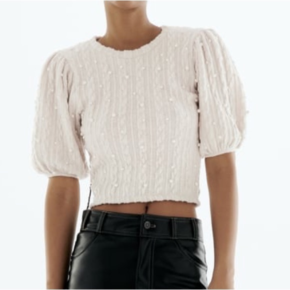 Zara Tops - Zara PEARL SOFT TOP BEIGE MARL Size Large